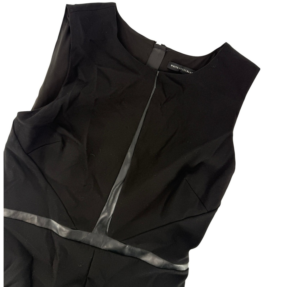 White House Black Market‎ Black Sheath Dress Faux Leather Trim Sleeveless